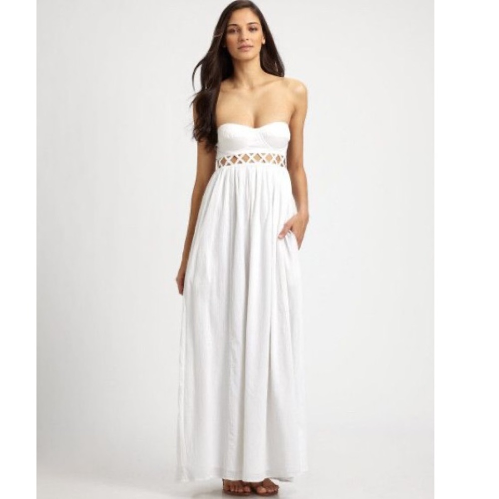 Mara Hoffman Bustier Lattice Strapless Maxi Dress